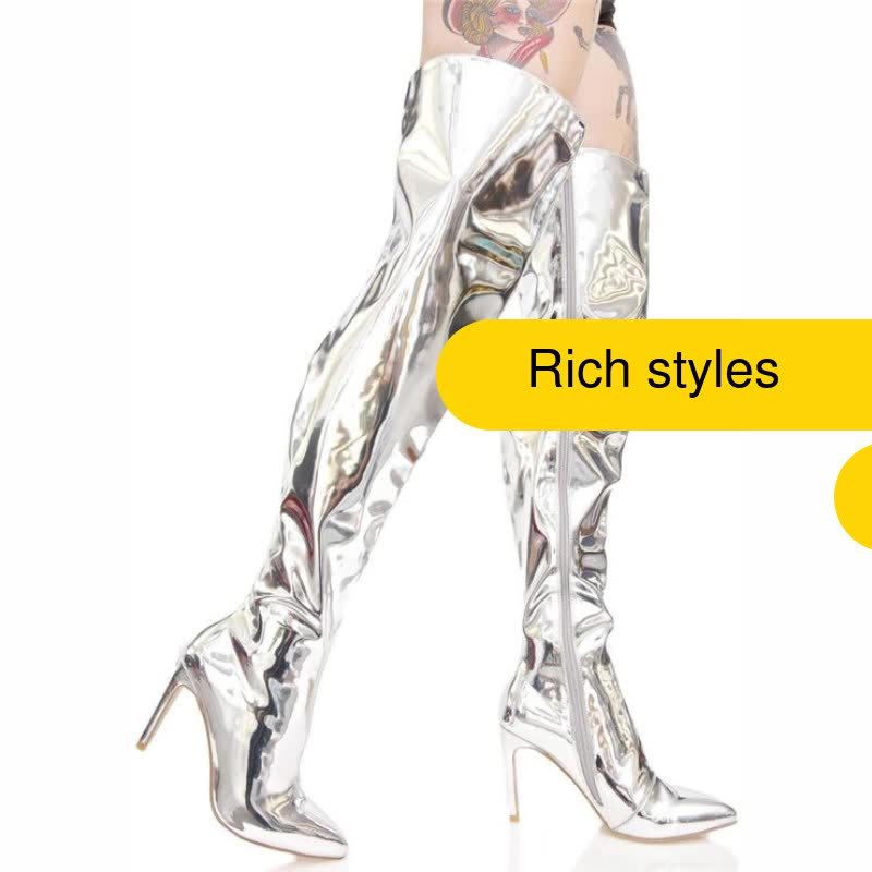 Chrome thigh high boots on sale