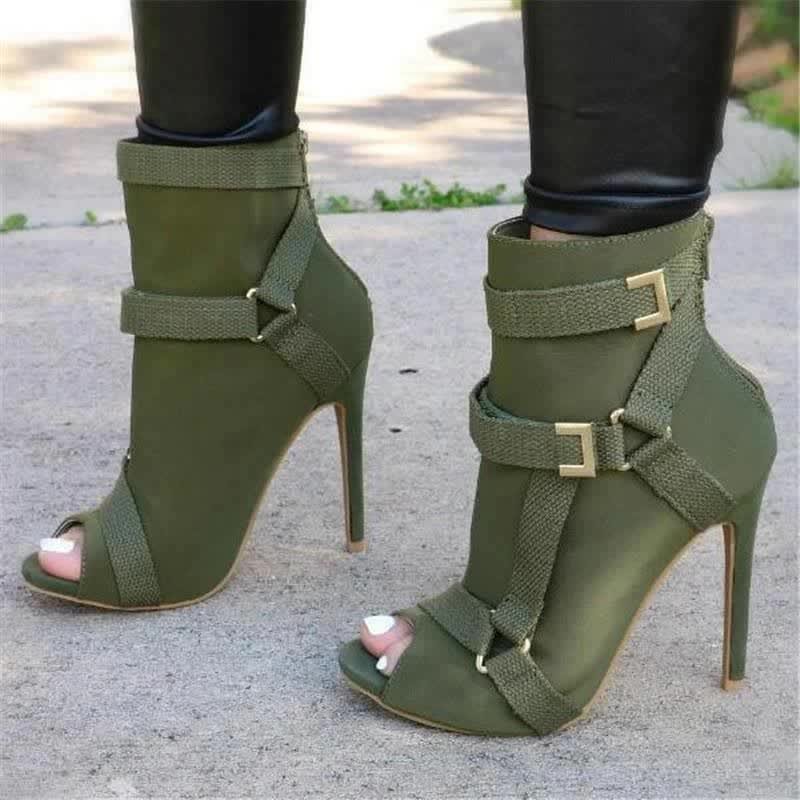 Olive peep toe booties best sale