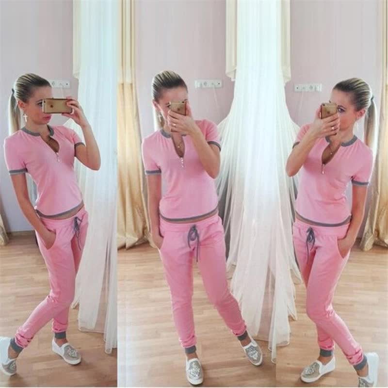 Wayleb Ensemble Sport Femme Été 2 Pièces – T-Shirt Manches Courtes + Short Jogging, Confort Respirant Pyjama/Loungewear