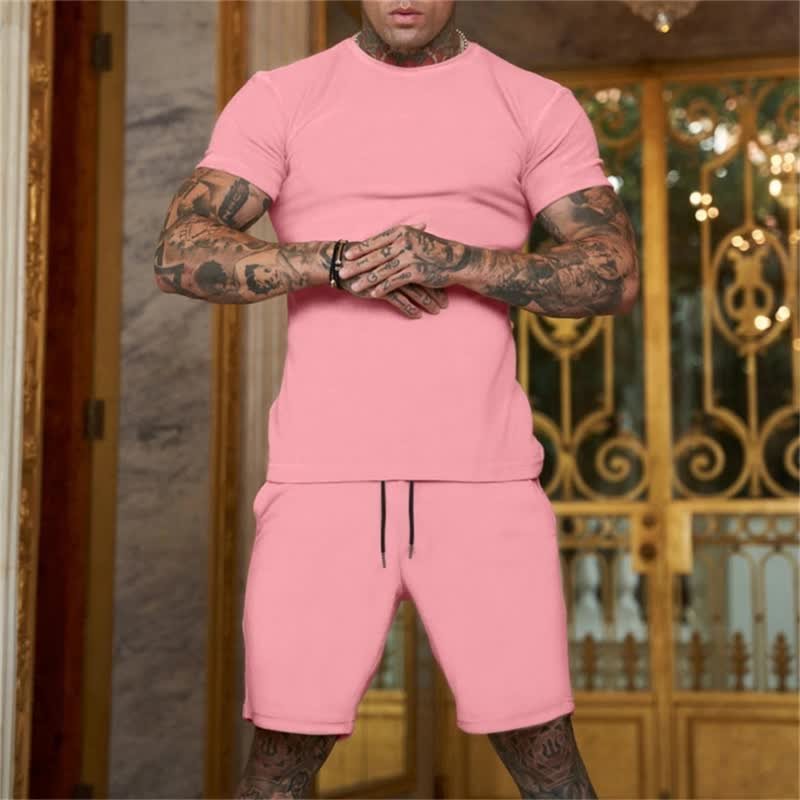 Ensemble T-Shirt + Short Homme Été Coton Jogging Décontracté - Survêtement Sport Casual Grande Taille