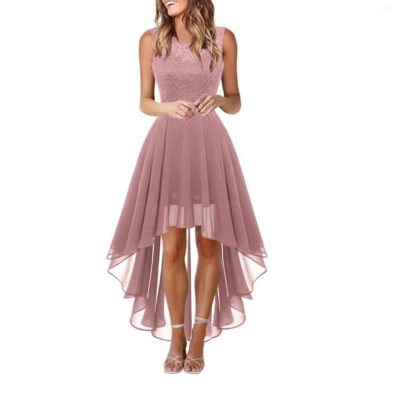 chiffon swing dress uk Pink Swing Dresses Robe Female A Line Dress Elegant For Women Sleeveless  Party Lace And Chiffon Peplum High Waist Purple