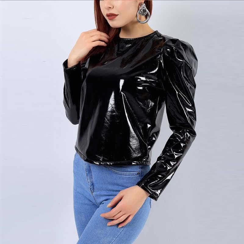 Womens Black & Red PU Leather Short Jacket Long Sleeve O