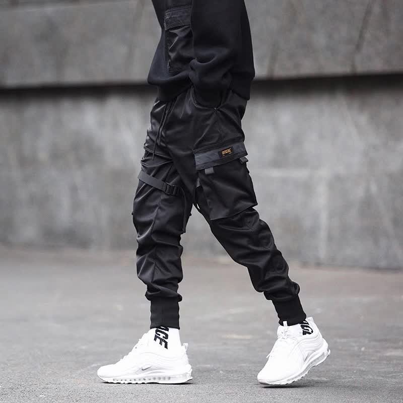 Black Tactical Cargo Pants With Multi Pockets And Ribbons Patchwork For Men  Slim Fit Hip Hop Joggers And Punk Cargo Trousers Primark Y19042201 From  Huang01, $50.55
