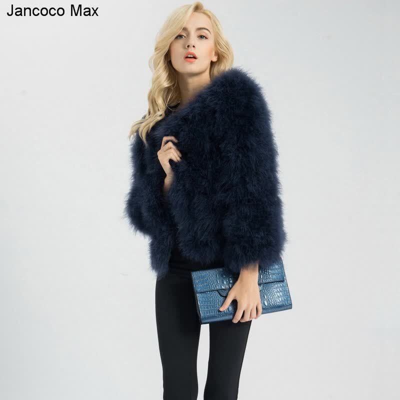 Women Real Fur Coat Long Style Genuine Ostrich Feather Fur Jacket Wine –  Jancoco Max Official Store