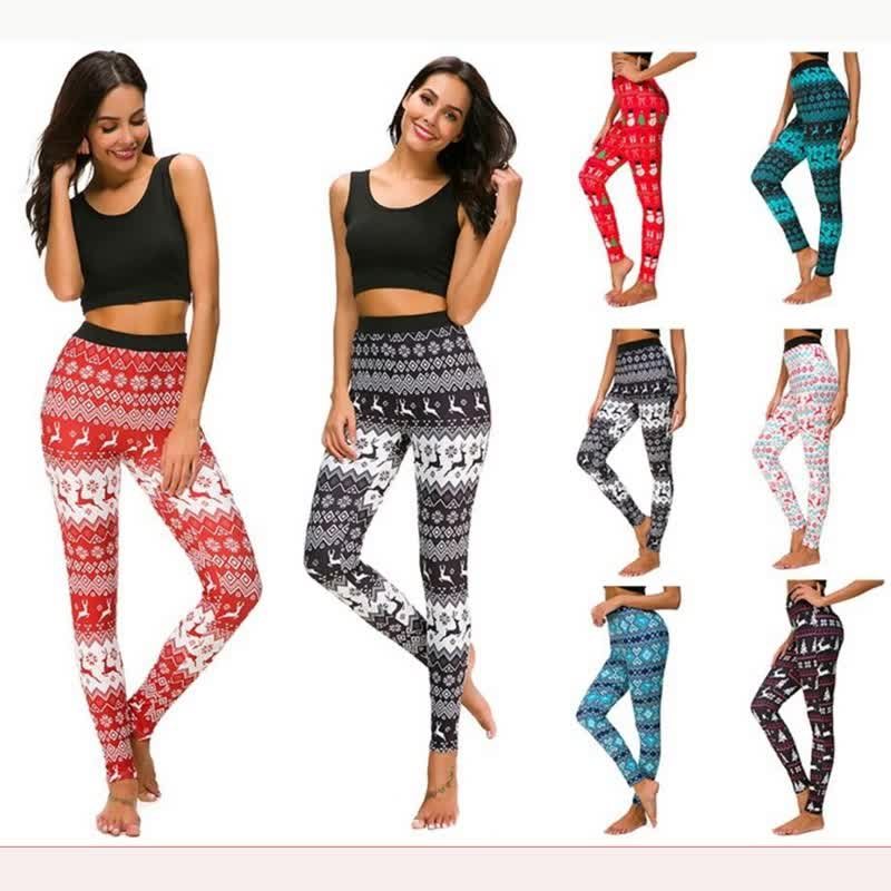 Christmas Snowflake Print Skinny Leggings, Casual Elastic Waist Stretchy  Leggings, Women's Clothing