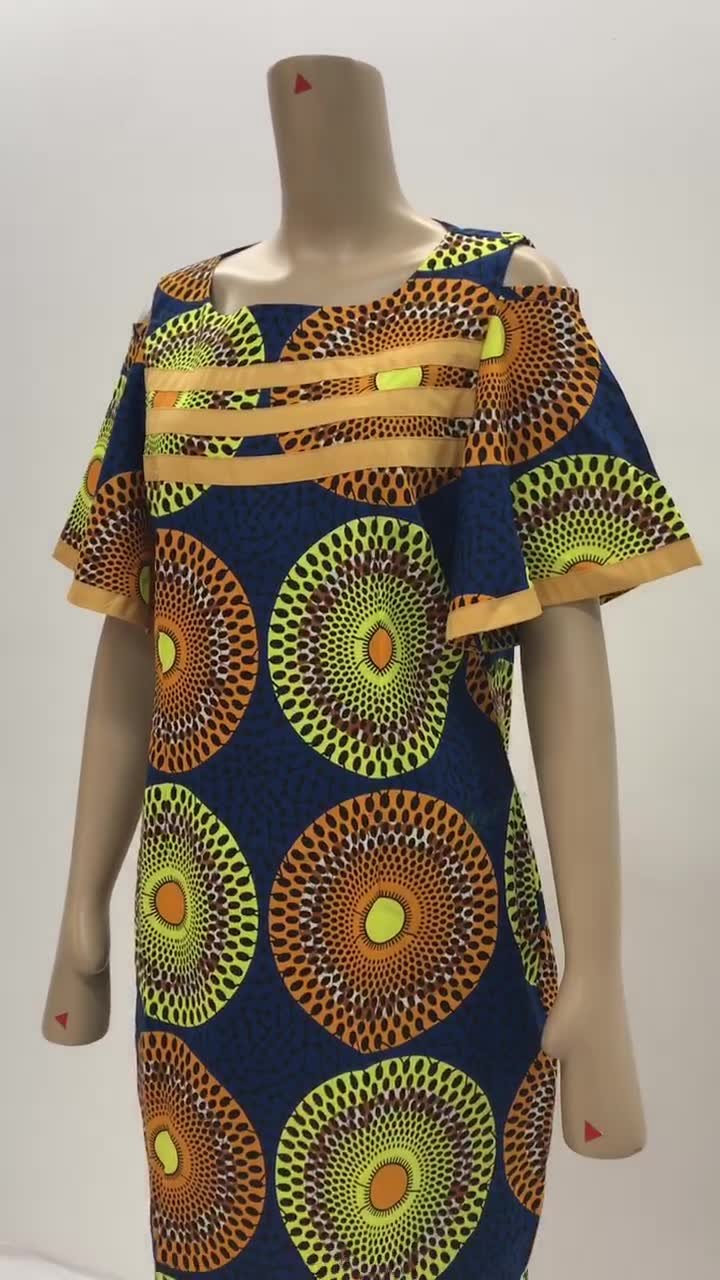 Plus Size African Cotton Wax Print Dashiki Short Sleeve Dress For