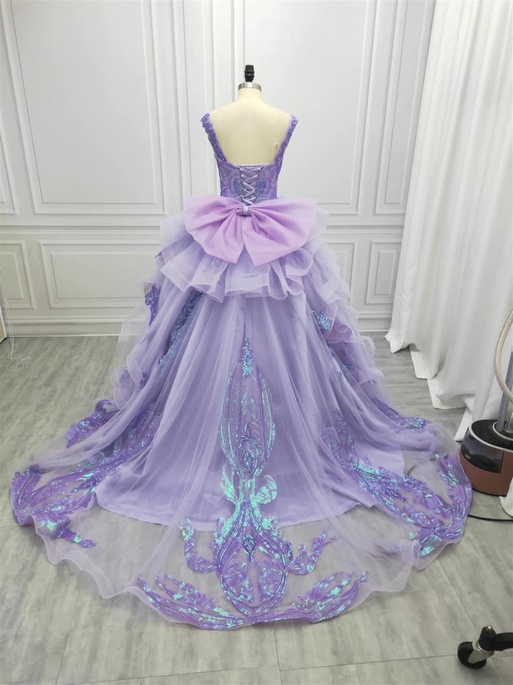 Lavender Quinceanera Dress with Lace Applique and Off-Shoulder Sweet 16  Corset Dress