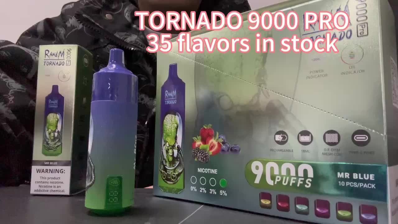 Présentation De Randm Fumot Tornado 9000 Pro 9K Puffes 52 FLAVORS VAPE  DISPOSIBLE 0,8 OHM MAISE COUIL 18 ML POD BATTERIE RECHARGable 0% 2% 5% E  Cigarettes RGB Light Battery Affichage